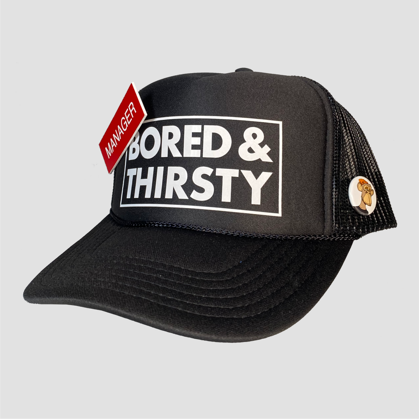 No trucker cap is complete without a Thirstin pin. Wear your custom degen headgear with pride.