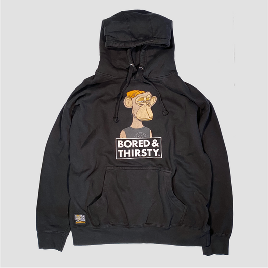 Our Classic Bored & Thirsty Classic Hoodie in Black lets the world know you eat GMs for breakfast. Ridiculously thick and comfy, this hoodie features Thirstin himself on top of our primary logo. The custom tags and details will definitely impress.