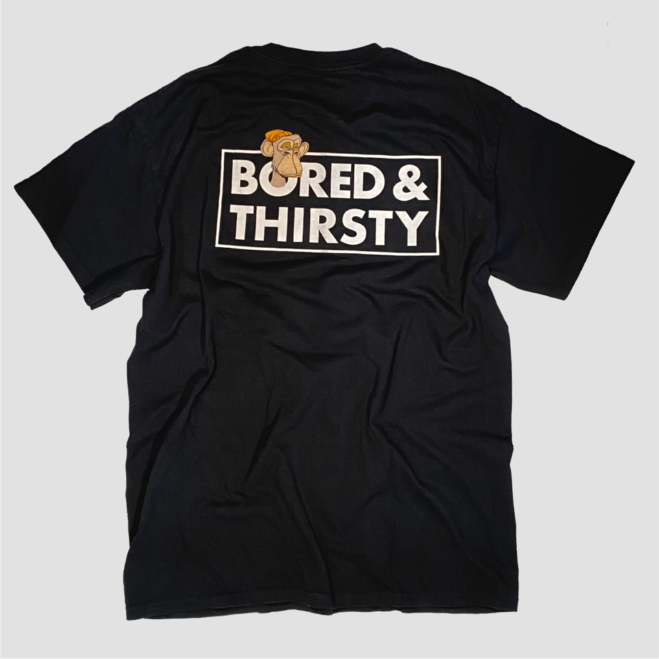 The Bored Chairman Classic Black T-shirt lets them know you're a diamond hands HODLr forever. The back of this shirt features our classic logo image with Thirstin poppin out for a peek.!