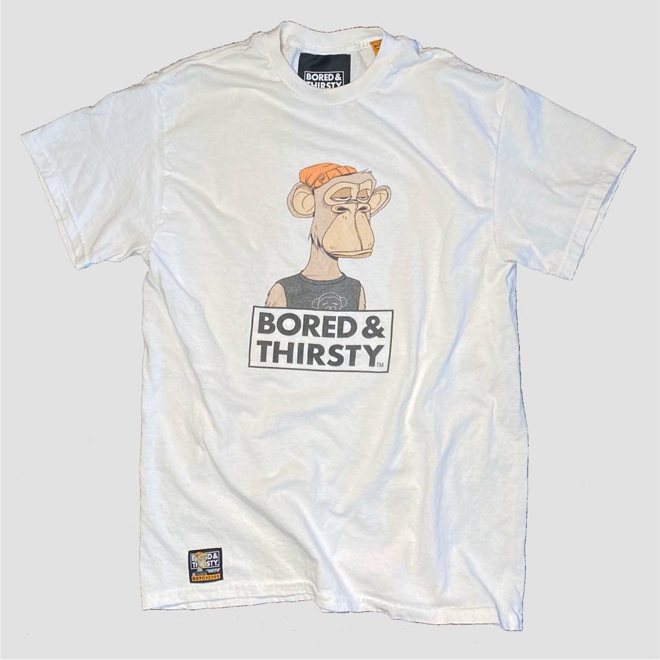 Our Classic Thirstin White T-Shirt makes a  bold statement about your commitment as a OG Degen.  Featuring our Bored Chairman in Chief, Thirstin Howell I, these shirts are enzyme washed multiple times for that perfect fit and feel.